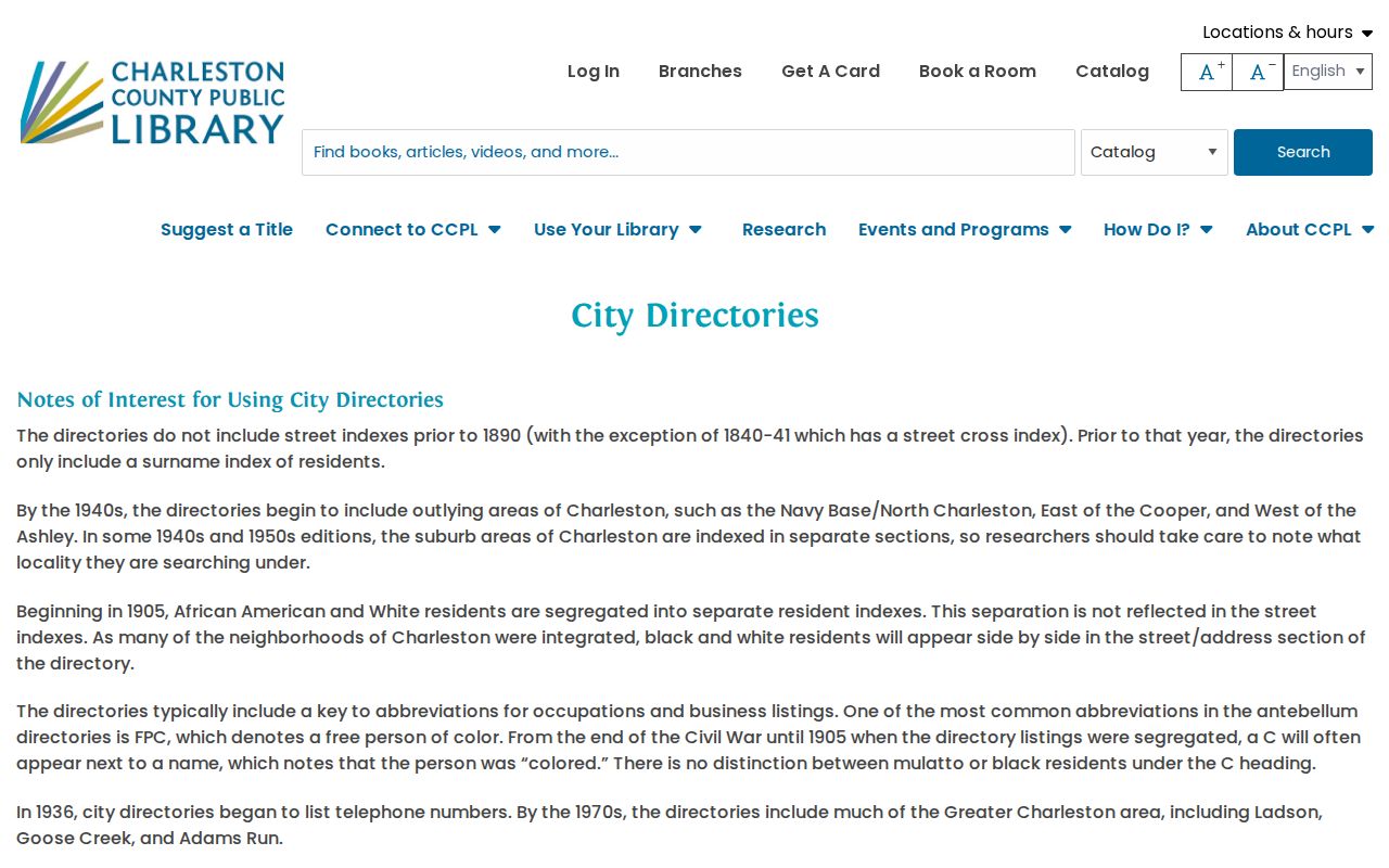 Charleston County city directory collection at Charleston County Public Library