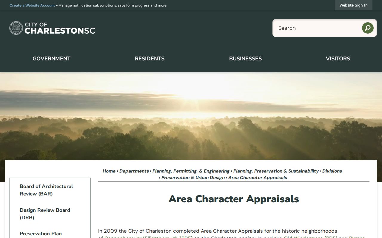 Charleston County neighbors Area Character Appraisals neighborhood research page