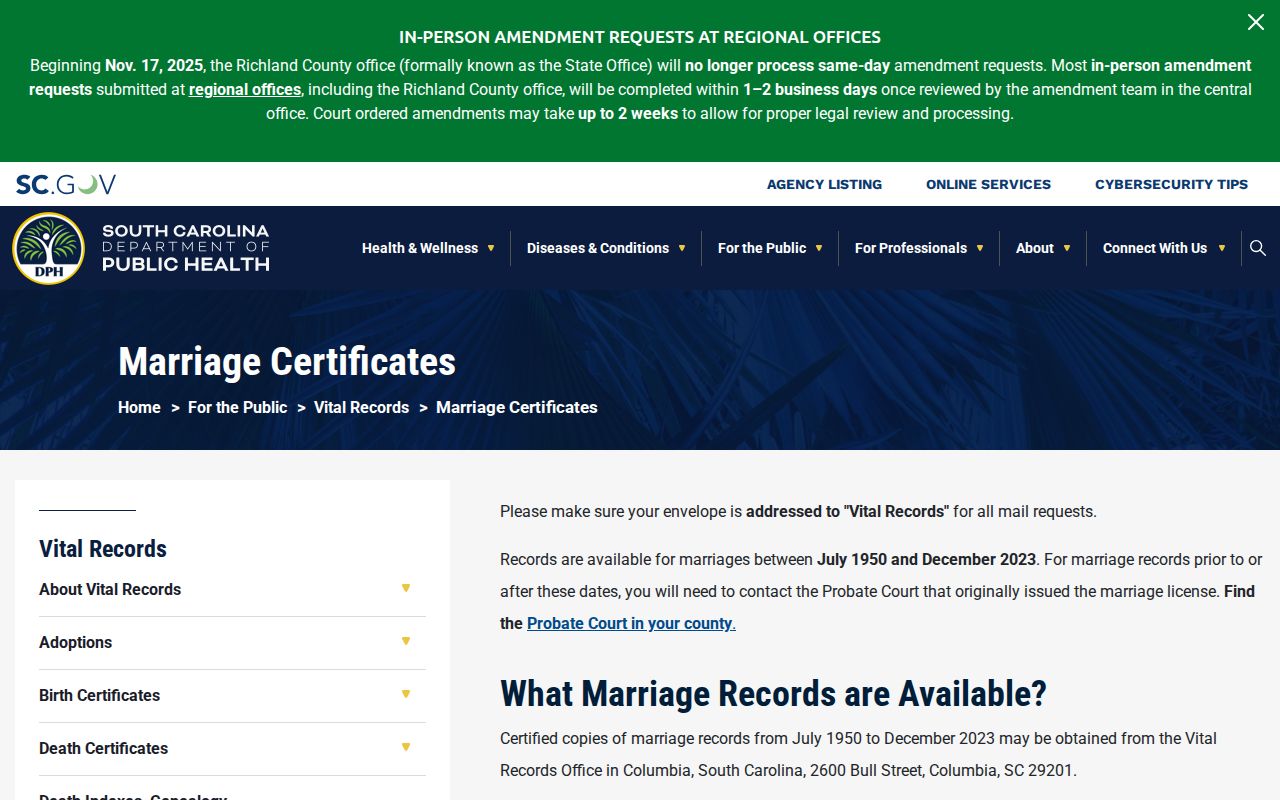 Charleston County residents directory marriage certificate records